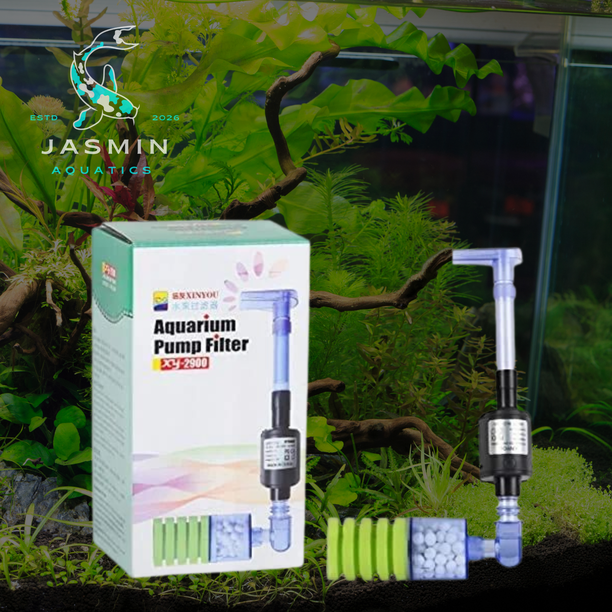 Xinyou Aquarium Green Sponge Filter with Pump and Bio Filter Media (XY - 2901 | 5W Single Vertical Sponge)